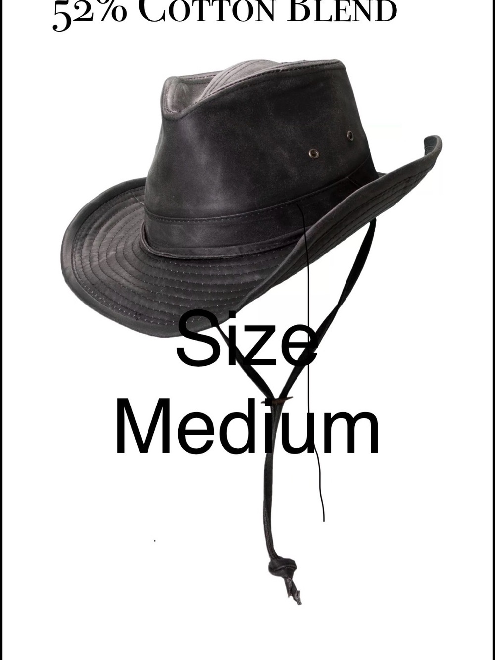 Men's Black Outback-Style Leather Hat with Chin Strap